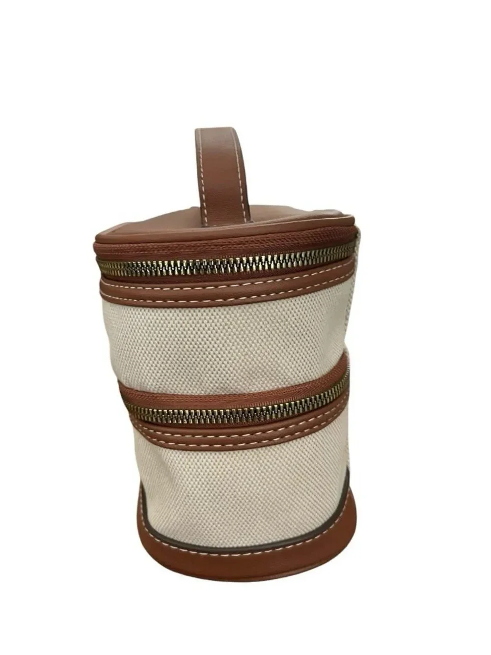 Primark Brown Beige Makeup Bag Cosmetic Travel Case Double Compartment NWT
